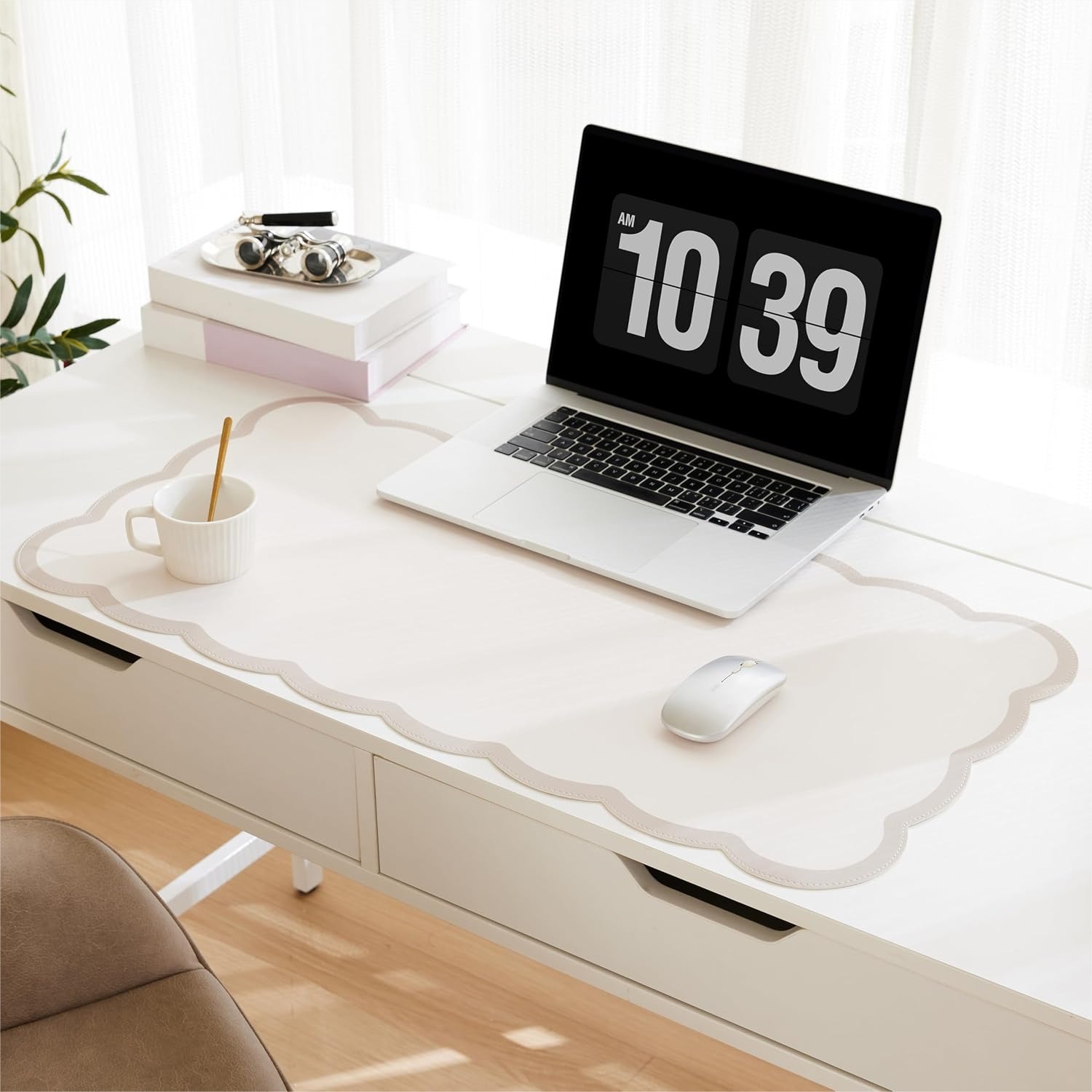 Desk Pad Leather Large - Scalloped Desk Mat 31.5x15.7 Large PU