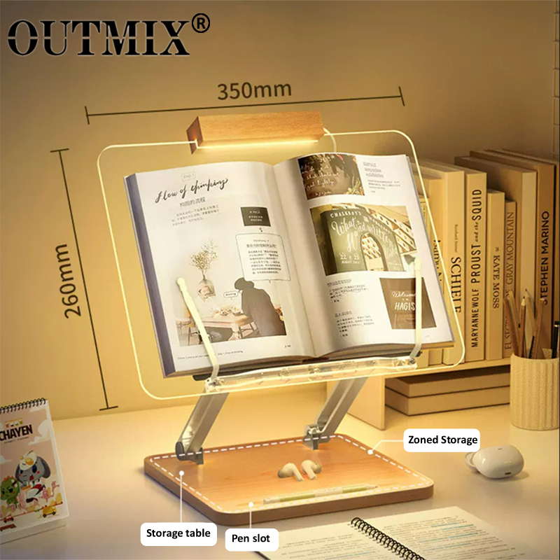 Desk Setup Lamp - Wooden Reading Stand with light Transparent
