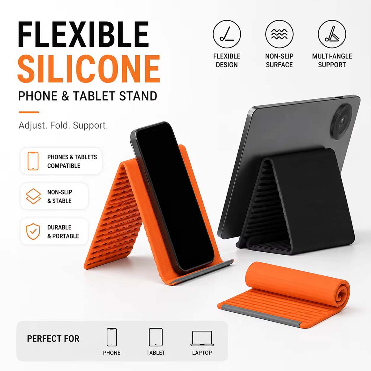 Dual Phone Holder - Freely Shaping Silicone Phone Holder Foldable