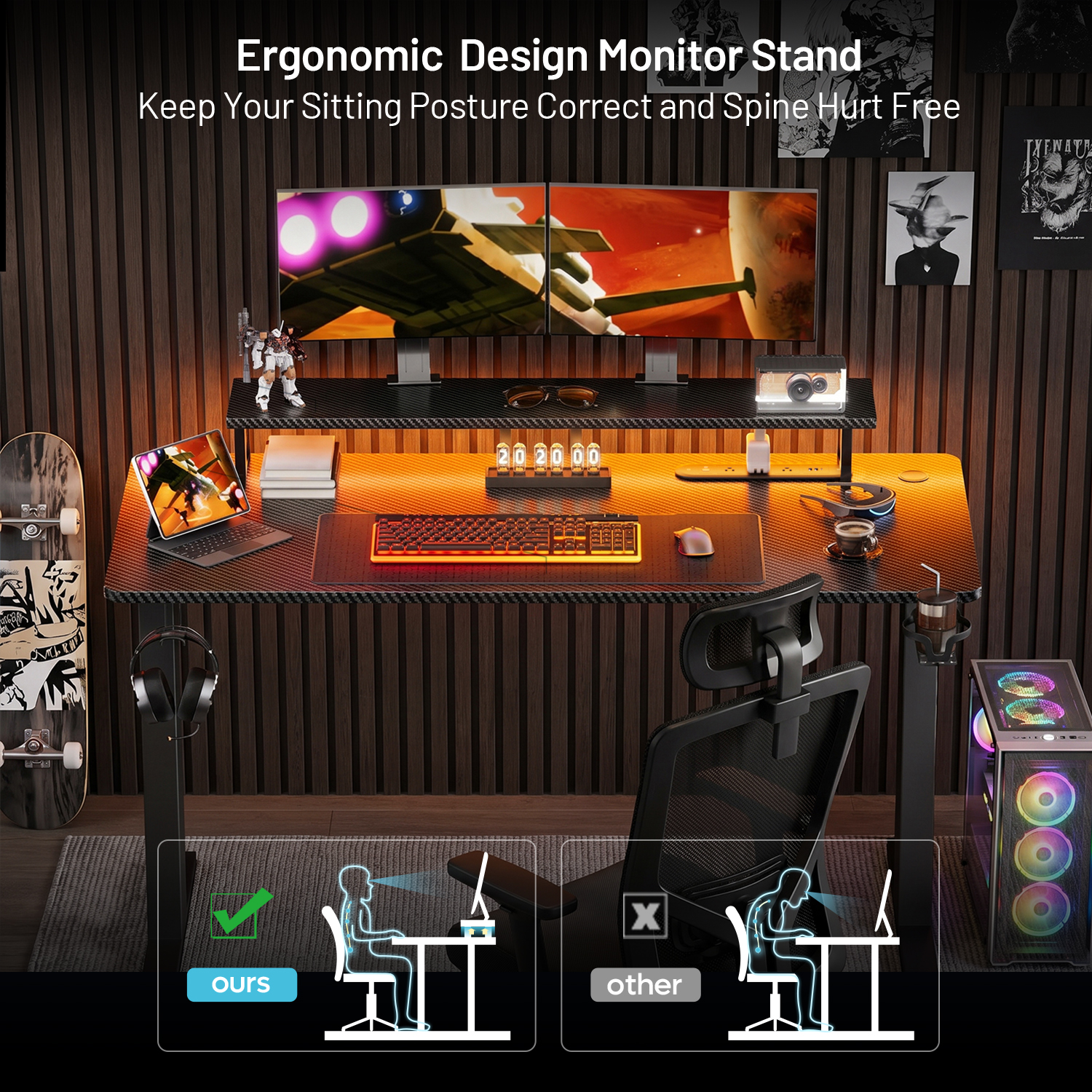 Gaming Desk with LED Lights &  - Desk Setup Home Office avis et prix