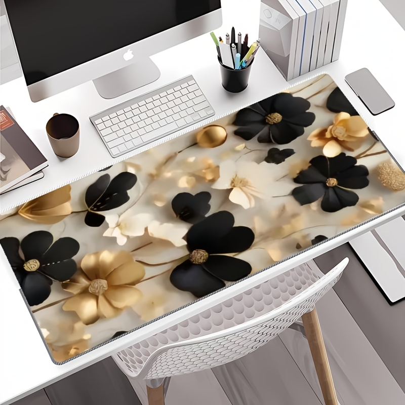 Black and Gold Floral Large De - Desk Setup Gaming And Work avis et prix