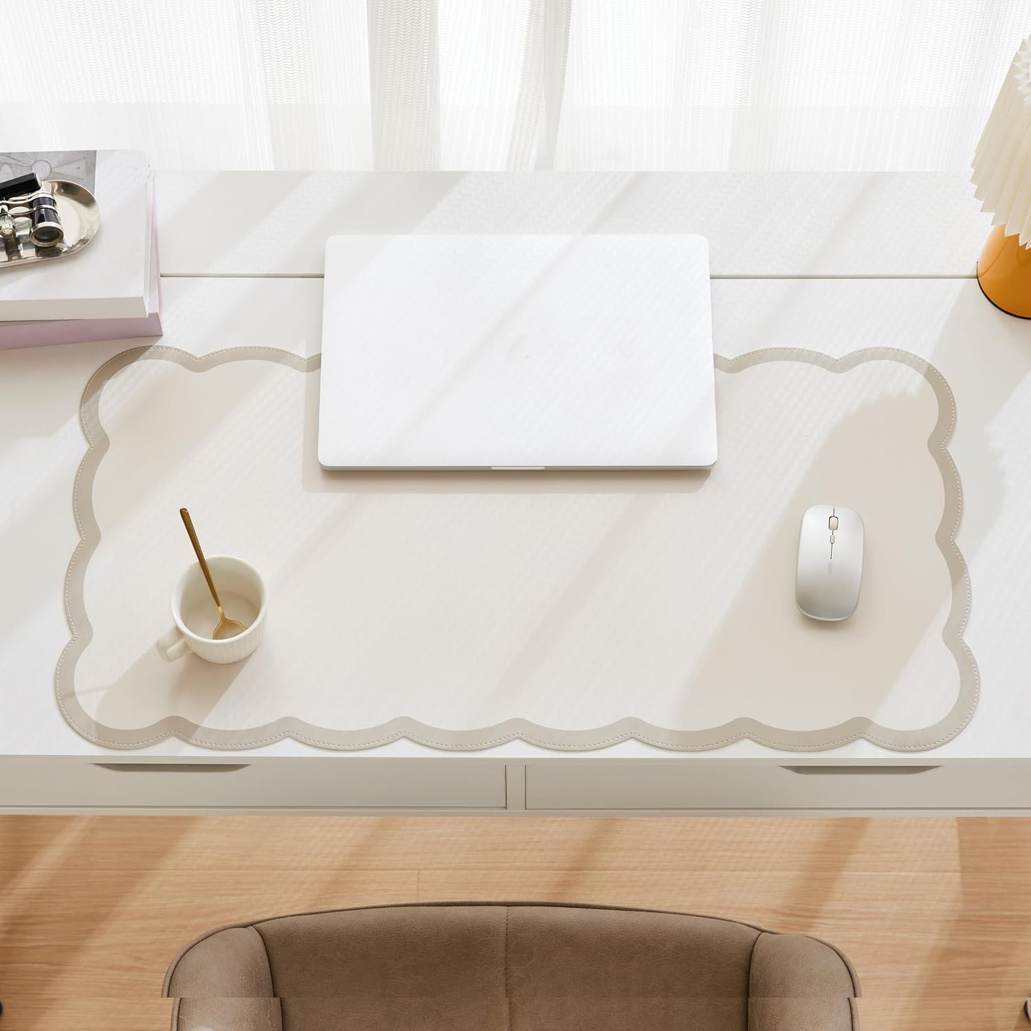 Scalloped Desk Mat 31.5x15.7 L - Desk Pad Leather Large avis et prix