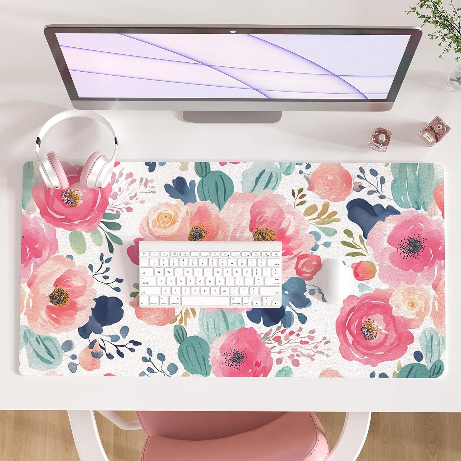 Large Mouse Pad Pink Floral De - Desk Pad Leather Large avis et prix