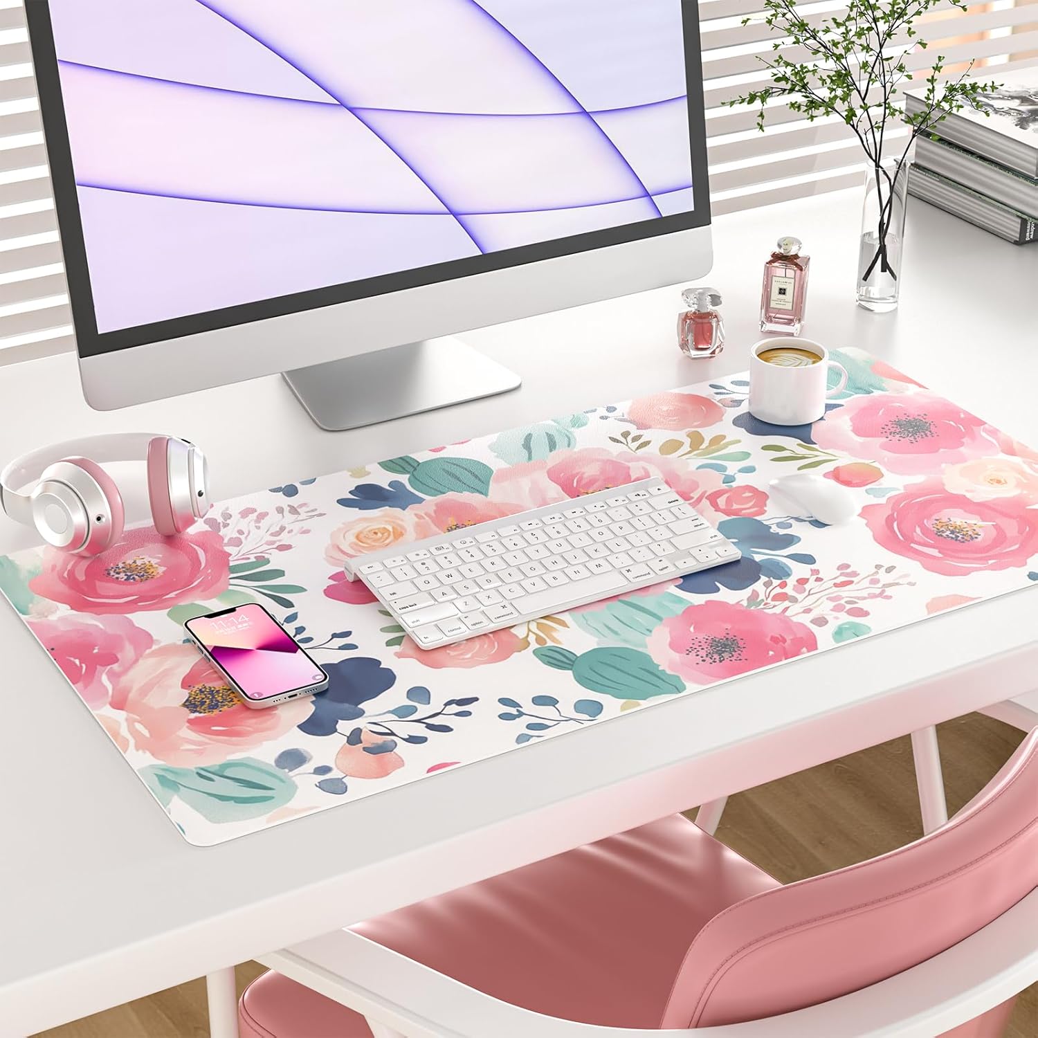 Large Mouse Pad Pink Floral De - Desk Pad Leather Large avis et prix